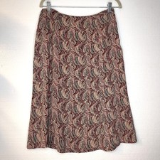Vintage Talbots Beige Red Pure Silk Paisley Midi Skirt size 12