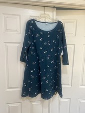 Old Navy Floral Green Fit Flare Cotton Stretch Modest 3/4 Sleeves Spring Size XL