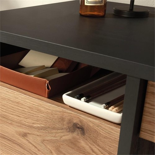 Sauder Acadia Way Single Pedestal Desk in Raven Oak with Timber Oak accents - Picture 15 of 16