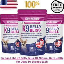 3x Pup Labs K9 Belly Bliss All-Natural Gut Health for Dogs 30 Scoops Each.