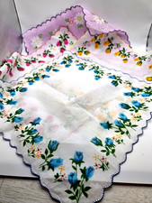 Four Cotton Floral Women's Hankies, Scalloped Edge