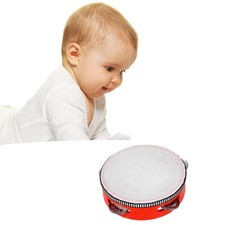 Kids Tambourine Drum Solid Wood Ergonomic Handle Pleasant Sound Tambourine Music