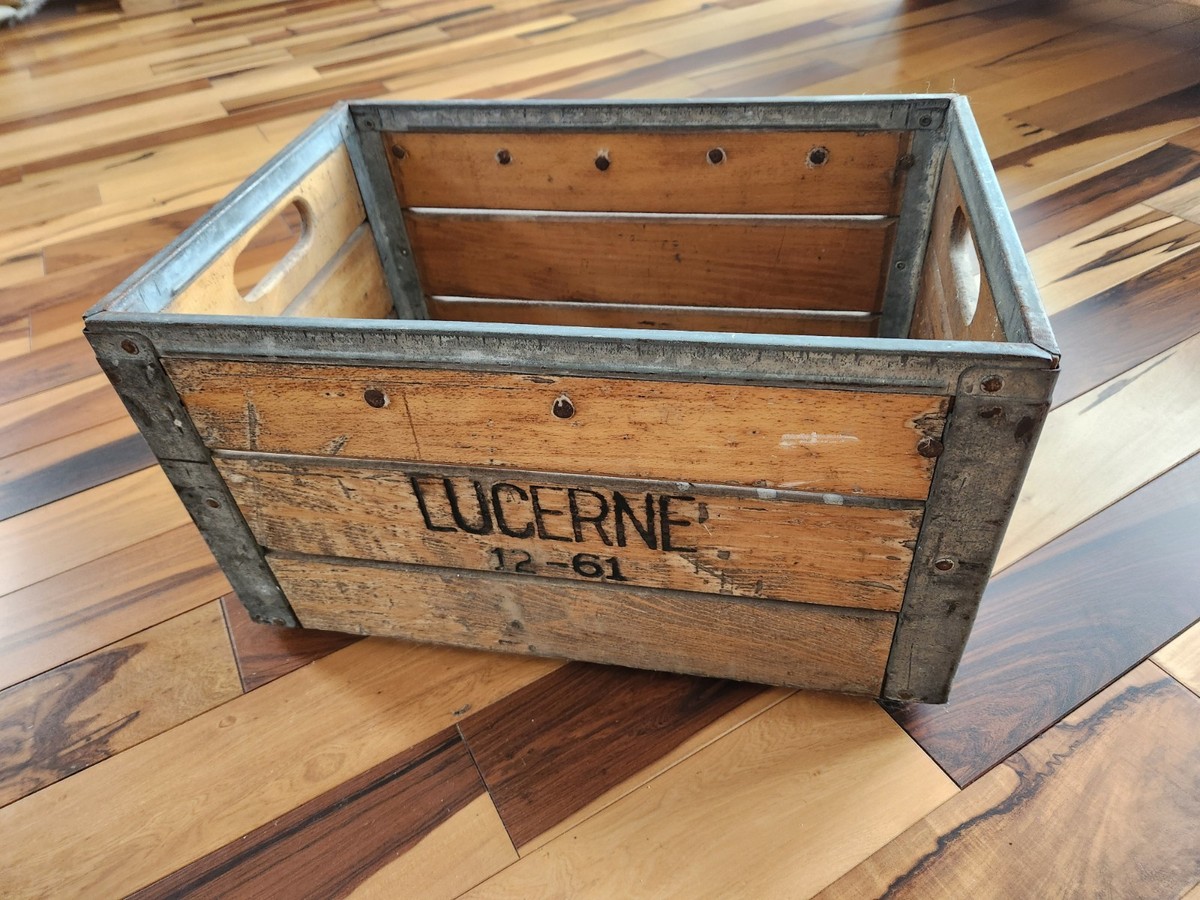 LUCERNE 1961 Vintage Wood Steel Frame Dairy Milk Beverage Delivery