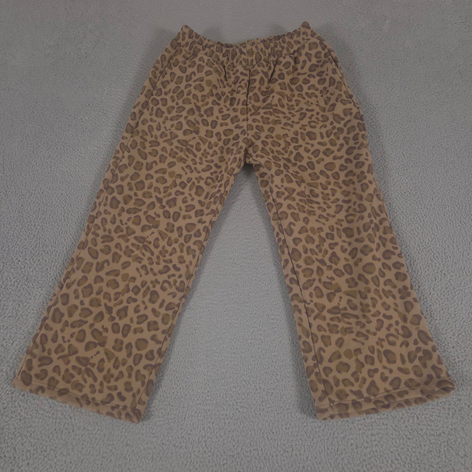 Comfrt Sweatpants Womens XL Tan Leopard Wide Leg Cotton Fleece Animal Print Logo