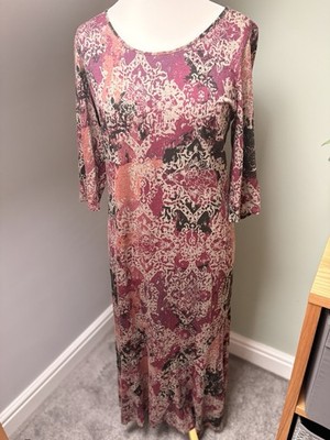 Peruvian Connection Burgunderrot & Cremefarben Aztekenmuster Jersey Maxikleid Größe Large