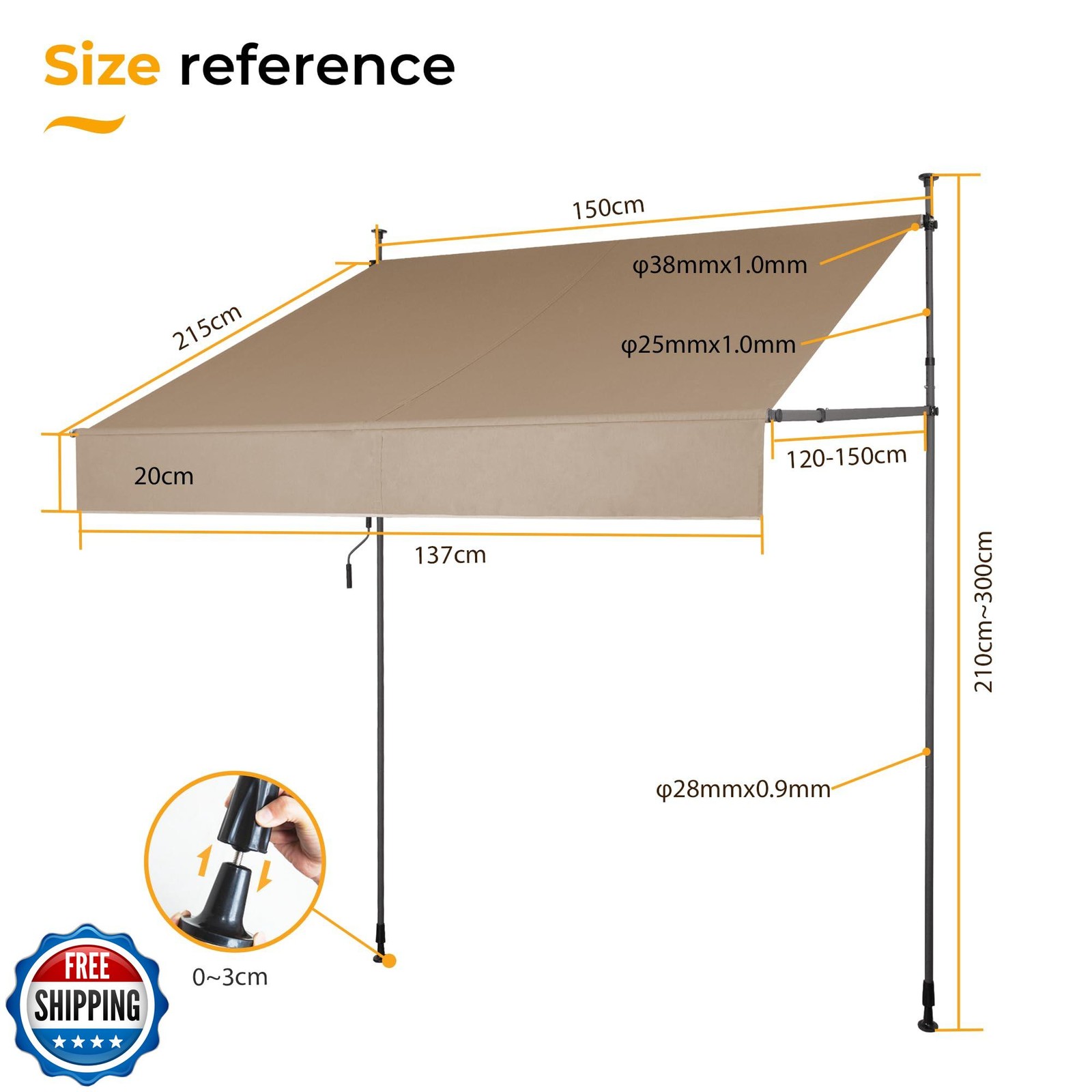 HOMEDEMO Manual Retractable Awning 59" W x 118" H,Side Bar 47-59i