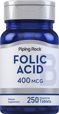 Folic Acid 400mcg  250 Vegetarian Tablets  by Piping Rock
