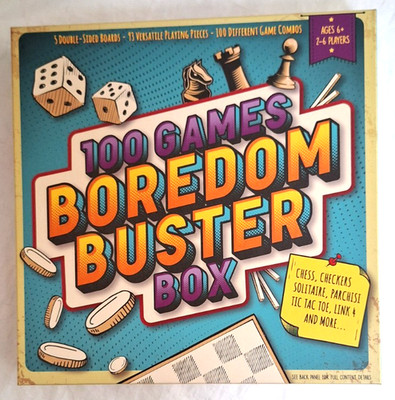 NEW Boredom Buster Box Games - 100 Games - 5 Double Sided Playing Boards NIB