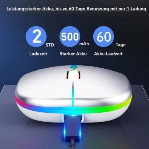 Schwarz PC Maus Kabellos Bluetooth & Funk für Computer-Laptop MAC Aufladbar LED - Bild 4 von 13
