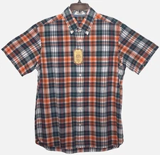 Daniel Cremieux Short Sleeve Shirt L Orange Check Indian Madras NWT (DSS559)