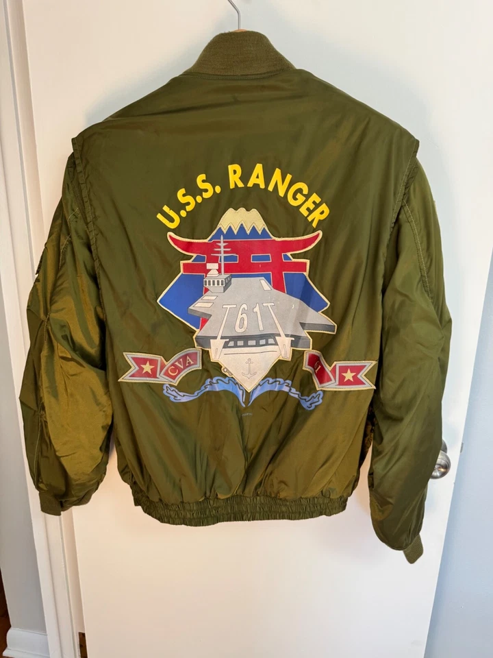 Chaqueta bombardero USS Ranger vintage rara de la Marina G8 Foto 4 de 4