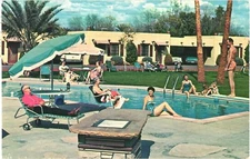 Families Enjoying The Pool Area of Buckeroo Motor Lodge, Mesa, Arizona Postcard