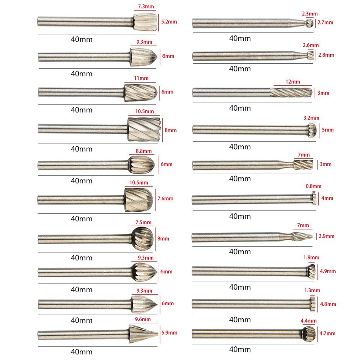 20Pcs Diamond Burr Bits Drill Set Rotary Multi Tool Accessories Kit For Dremel