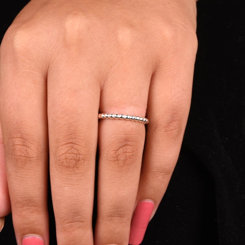 Solid 925 Sterling Silver Bead Ball Eternity Band Stackable Ring For Women Gift - Image 3 of 4