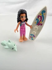 Lego Friends Minifigures Olivia surfing with a baby, dolphin Figure