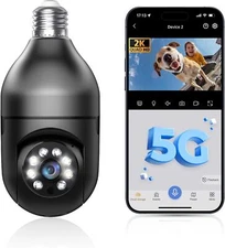 3MP Wireless Bluetooth Dual-Band WiFi PTZ Bulb Camera Cloud/TF Storage Eseecloud