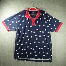 Vintage Mens Shirt XXL Polo Patriotic Stars Ivy Crew Rally Election Blue Red