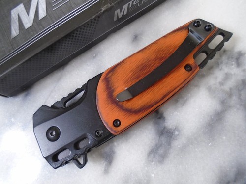 Mtech Fancy Wood Assisted Open Tanto Pocket Knife MT-A2009BN Linerlock Folder - Picture 9 of 9