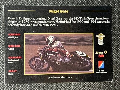 1993 Collect-A-Card HARLEY DAVIDSON #289 NIGEL GALE - Foto 2 di 2