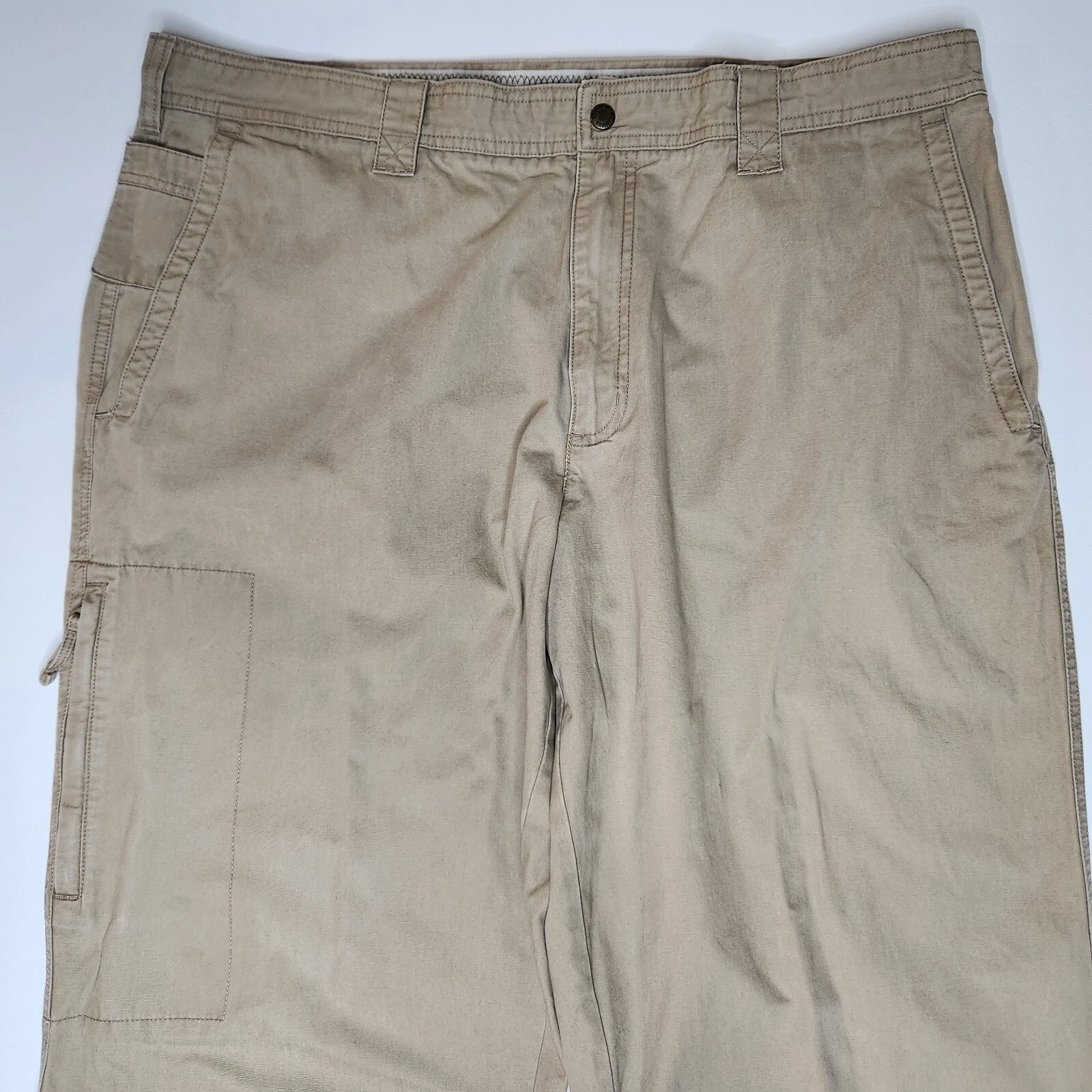 Columbia Mens 40x30 Khaki Peached Canvas Zip Pocket Cargo Pants Outdoor Hiking