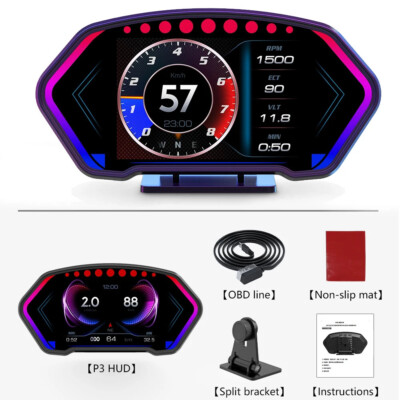OBD2 + GPS HUD Head Up Display Gauge Auto Digital Tacho Wasser Öl Temp Alarm 