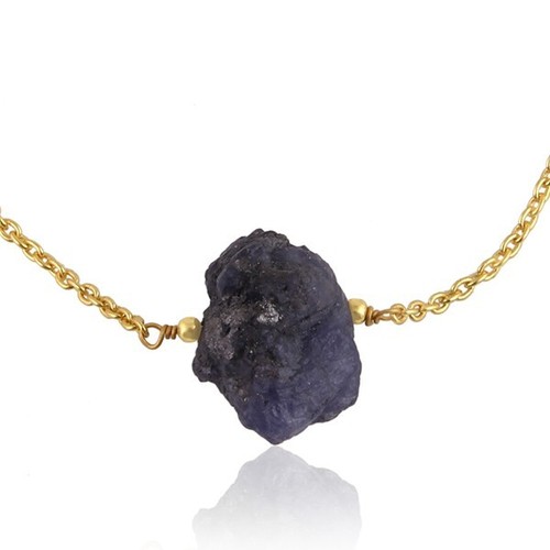 Drilled Blue Tanzanite Rough Bracelet Yellow Gold Raw Gemstone Chain Bangle Girl - Picture 2 of 4