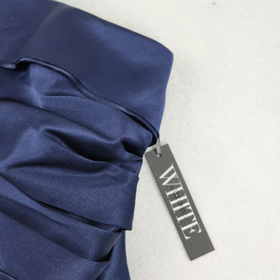 Vera Wang 白色连衣裙女式 2 蓝色缎面单肩正式长裙新品 — 第 3/4 张图片