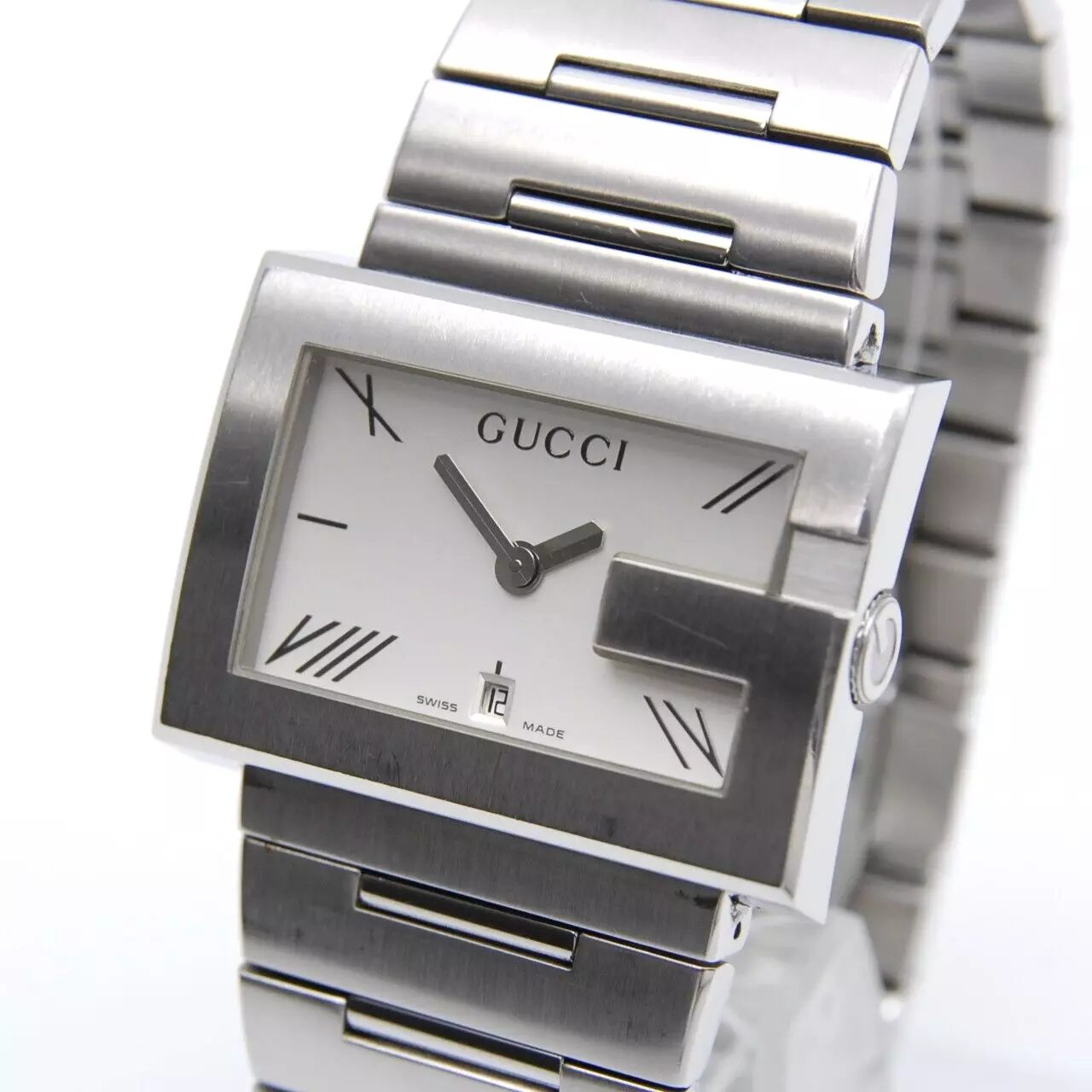 Montre Homme à Pile Neuve 【EXC+5】 GUCCI 100M G Face Cadran Argent 38mm Date Quartz