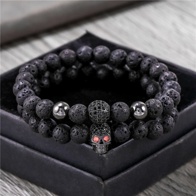 Men's Black Beaded Bracelet with Silver - Allison Bryan Jewellery