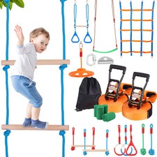 Uimoso 2x50 ft Ninja Warrior Obstacle Course Kids Outdoor Slackline 12 Obstacles