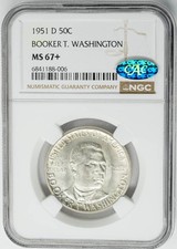 1951-D Booker T Washington Half 50c MS67+ NGC ~ CAC 950476-30