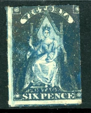 Australia 1858 Victoria QV 6p Indigo Roulette SG #73 Mint X798