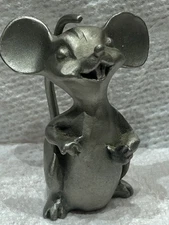 Vintage Hudson Pewter 2” Tall Big Eared Mouse Miniature Figurine - Marked “WF”