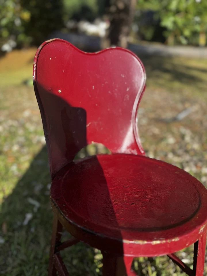 Taburete fuente soda metal vintage años 40 - corazón trasero, Indo. Silla mostradora comedor Foto 4 de 4