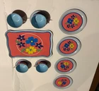 Vintage Ohio Art Tin Litho Tea Set Flowers Floral Pink Blue Toy Plate Cup Tray