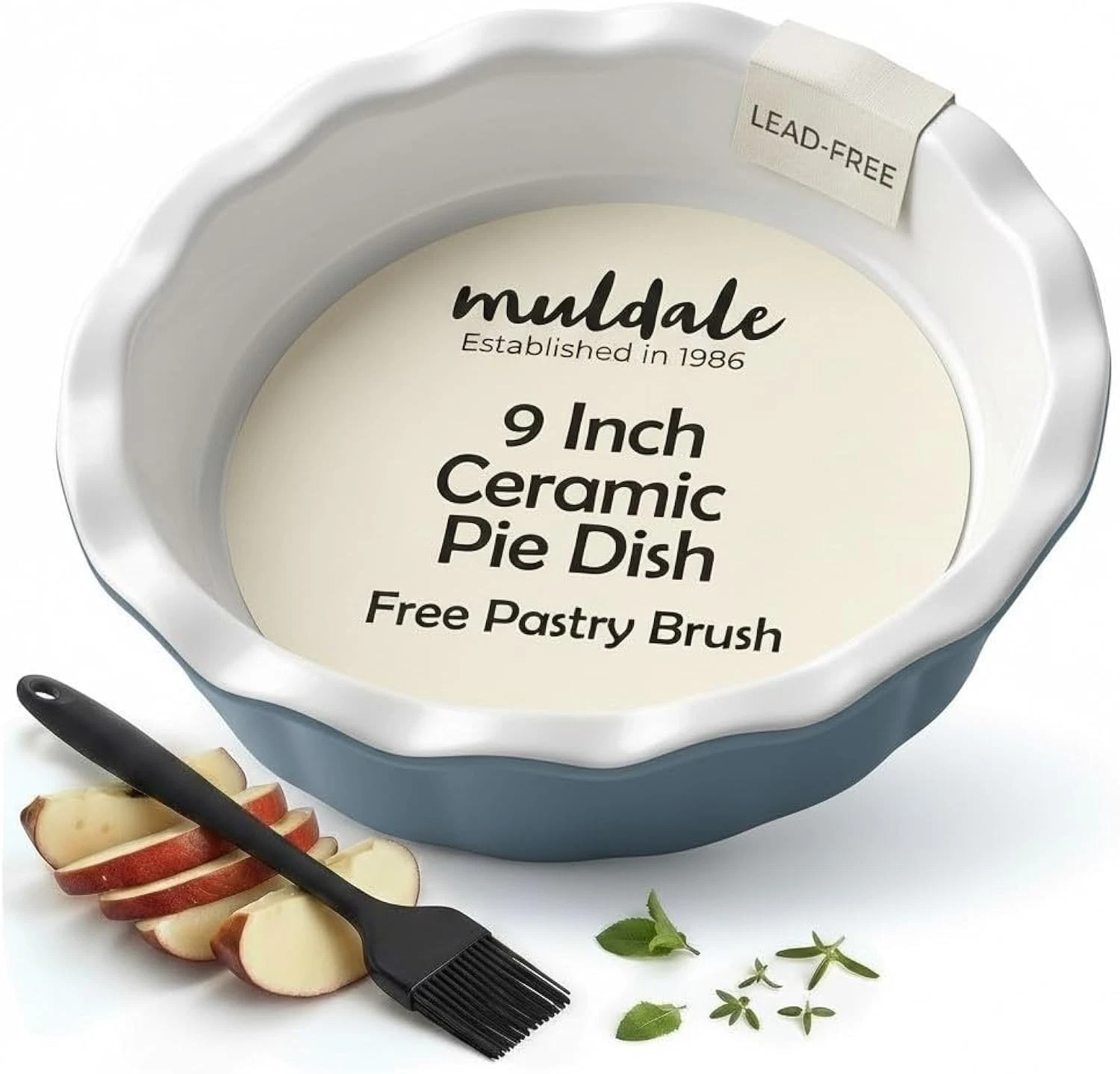 Ceramic Pie Dish 9 inch 23cm Crumble Dish for Baking Crinkle Rim Oven Safe