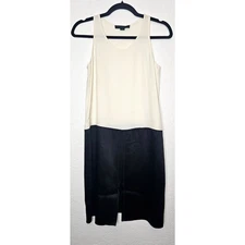 Alexander Wang Womens Mini Shift Dress 0 Ivory Black Slit Sleeveless Minimalist