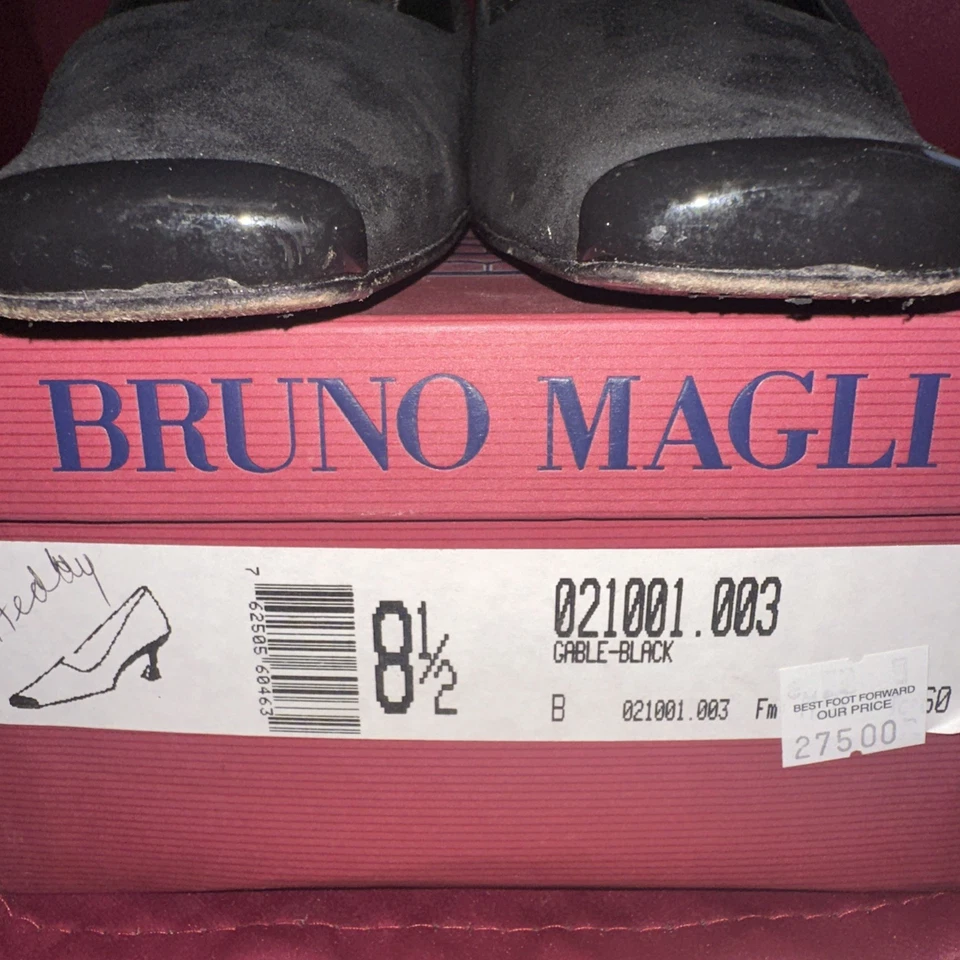 Salto Bruno Magli Itália Vintage Preto Camurça Tamanho 8.5 - Imagem 2 de 4