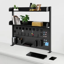 2 Tiers Black Multipurpose Clip-on Desk Organiser, Countertop Clip-on Bookshelf