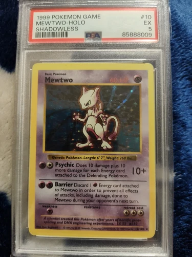 1999 Pokemon Cards 10/102 Mewtwo Holo Shadowless PSA 5