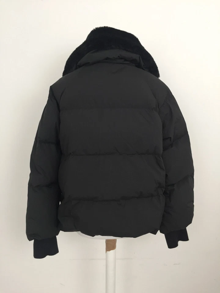 M&S Women's Puffer Jacket Size 10 Solid Black Fleece Neck Square Pocket Used F1 - Image 3 of 4