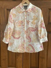 Vtg Mark Eisen Button Up Shirt Floral Paisley Silk Blend Women’s Sz Large 14-16