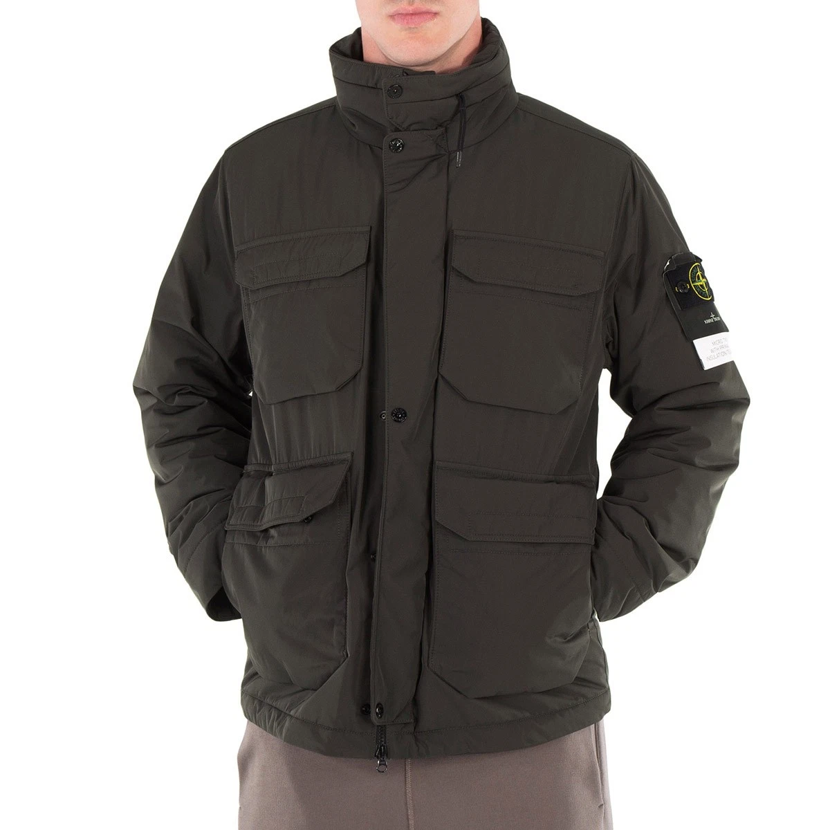Stone Island Giacca da Campo Uomo in Micro Twill Antracite con Antigoccia