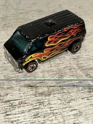 Vintage 1974 Hot Wheels Black Super Van Super Flames Blackwalls Mattel Hong Kong