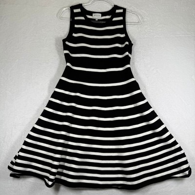 Milly Womens Black White Striped Sleeveless Fit & Flare Knit Dress Size L