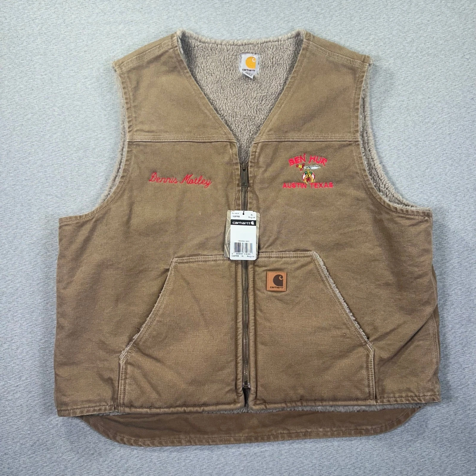VTG Carhartt V26 FRB Sherpa Lined Sandstone Duck Vest XL Brown Deadstock NWT