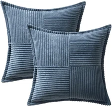MIULEE Corduroy Throw Pillow Covers 18x18 Set of 2 blue