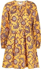 A.L.C. Yellow + Brown VIBRANT Floral Drawstring MINI DRESS Retro Boho WOMENS 4 S