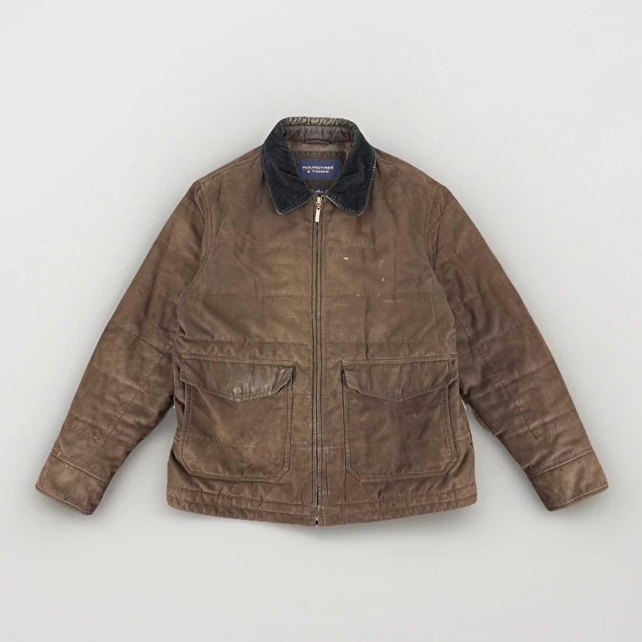 Roundtree Yorke Chore Coat L Brown Corduroy Collar Jacket Field Barn Bomber