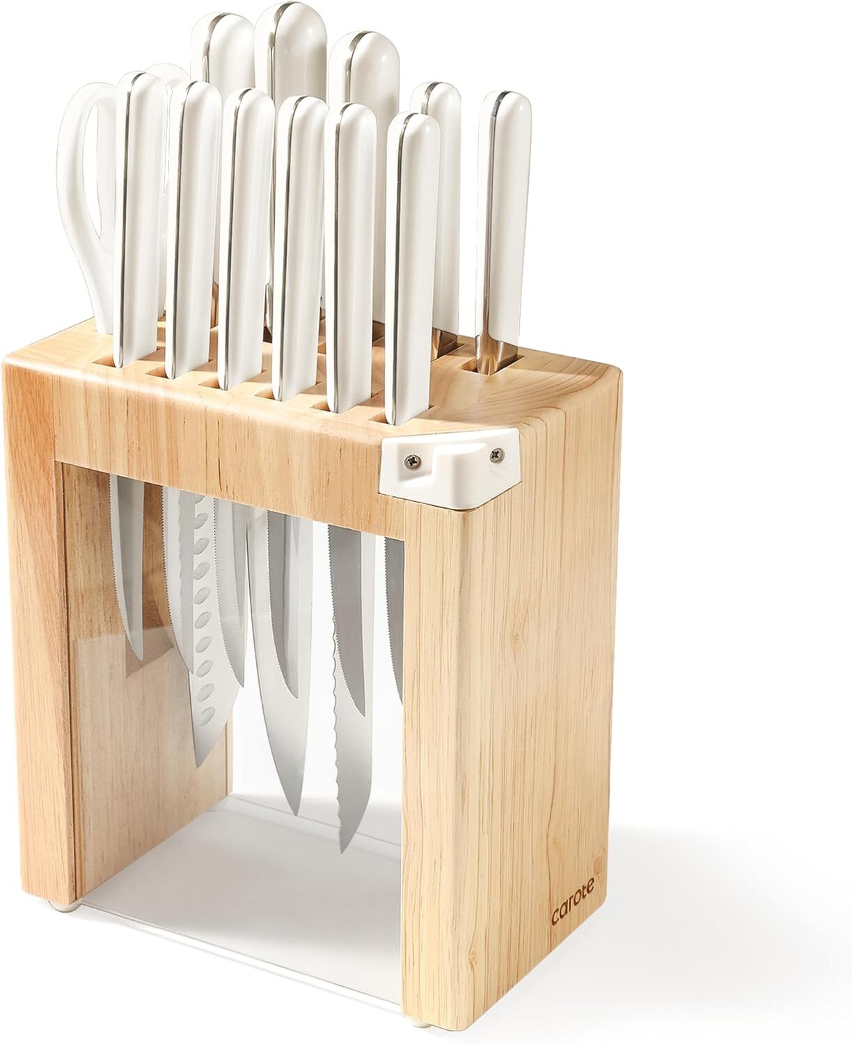 CAROTE 14-Piece Knife Set with Acrylic Block and Built-In Sharpener for Precision Kitchen Cutting